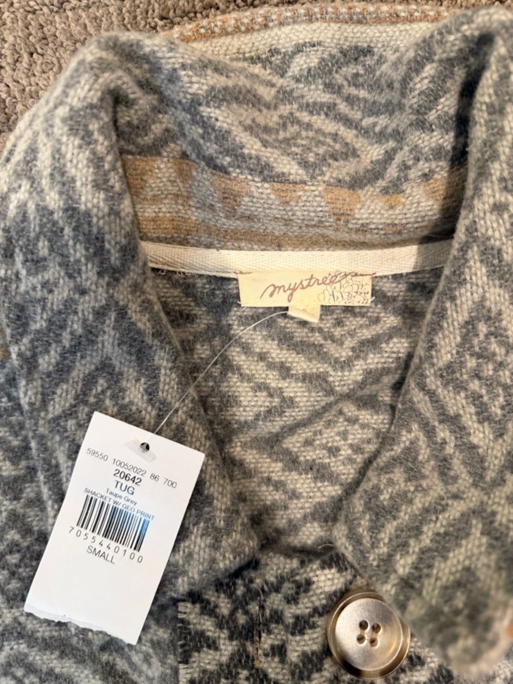 Aztec Print Shacket Jacket – Neutral Boho Button Up - Picture 2 of 2